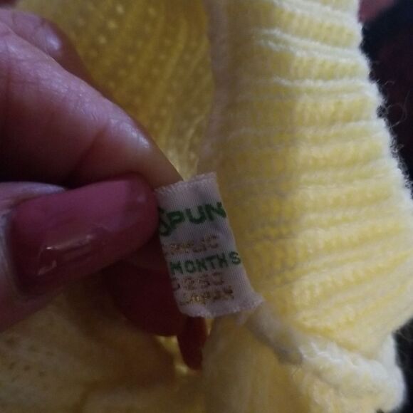 Vintage Handmade Knit Crochet Baby girl dress Yellow & white soft spun made in J - Picture 9 of 9